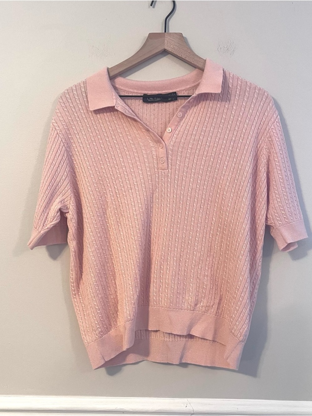 Ralph Lauren Women’s Cable Knit Polo Shirt Size XXL Pink Short Sleeve Sweater
